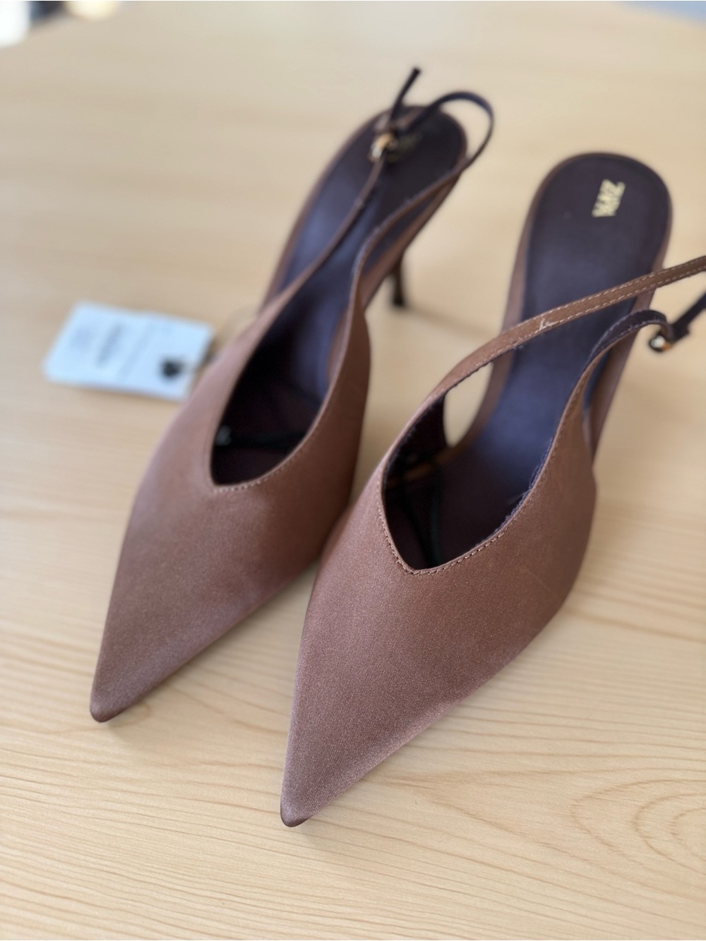 NEW Zara Pointed Toe Slingback Heels Kitten Heels Brown Size 40 (USA 9) - Picture 5 of 7
